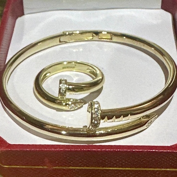 Gold Nail Bracelet & Ring w Zirconia 
Ring size 9 - Picture 5 of 9